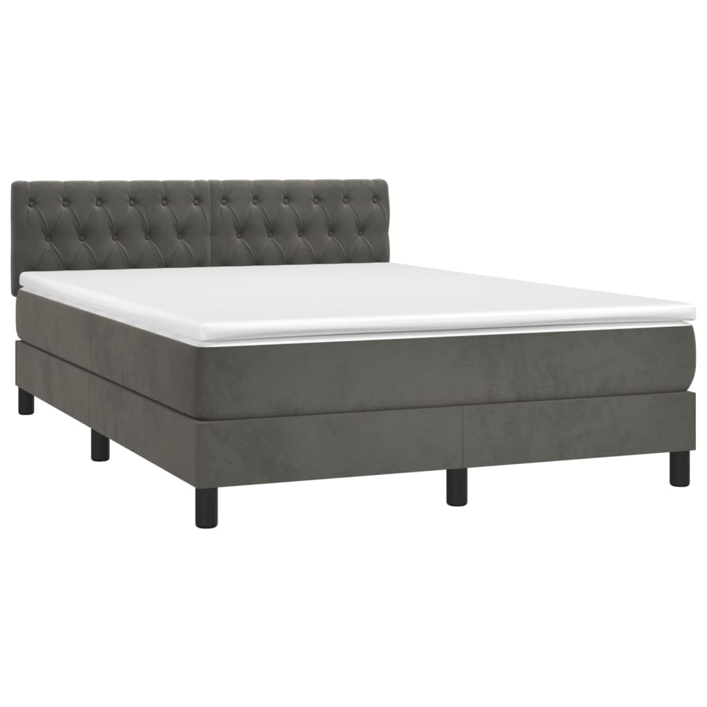 Cama box spring c/ colchão/LED 140x200cm veludo cinzento-escuro