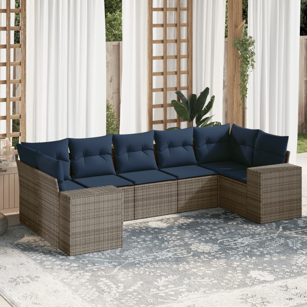 Conjunto de sofá de jardim com 7 peças e almofadas em rattan sintético cinza