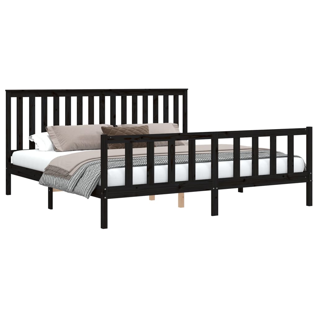Estrutura de cama com cabeceira 200x200 cm pinho maciço preto