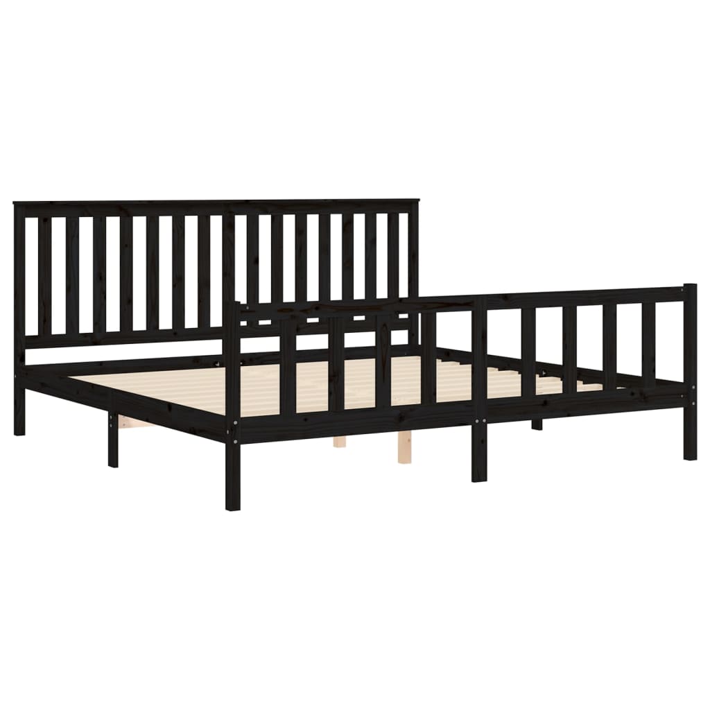 Estrutura de cama com cabeceira 200x200 cm pinho maciço preto