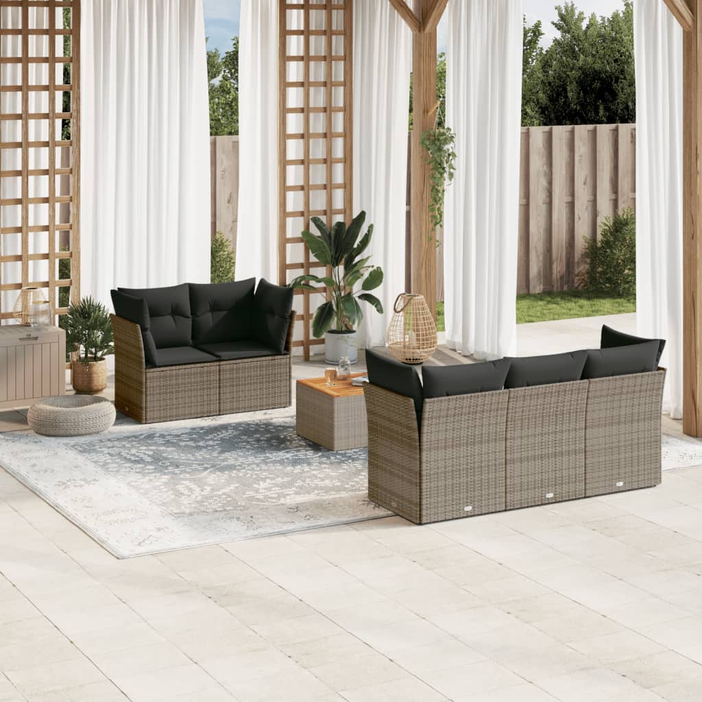 6 Pcs conjunto sofás de jardim com almofadões vime cinzento