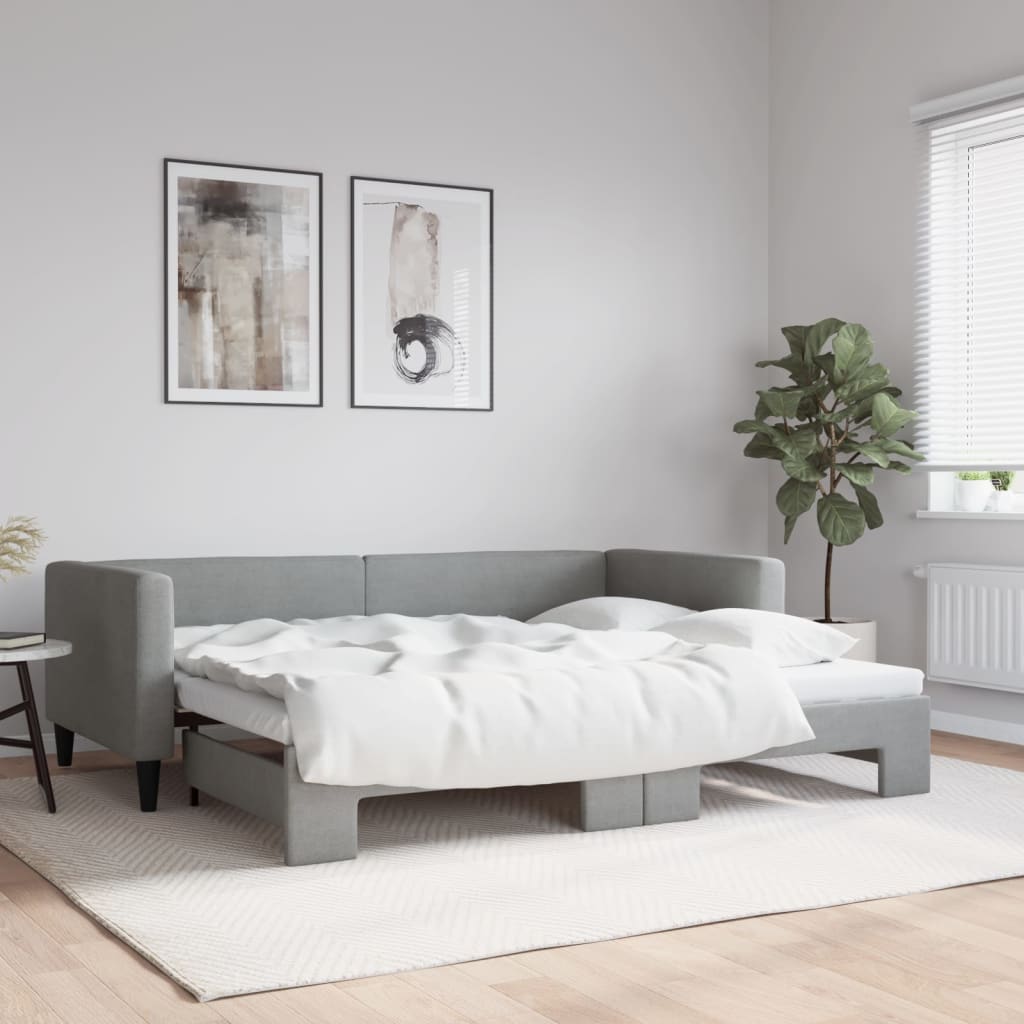 Sofá-cama com gavetão 100x190 cm tecido cinzento-claro