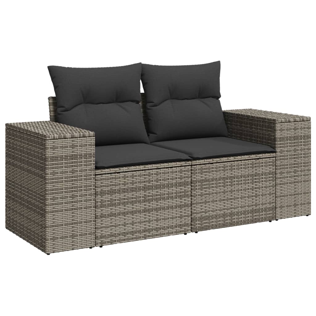 10 Pcs conjunto sofás de jardim c/ almofadões vime PE cinzento