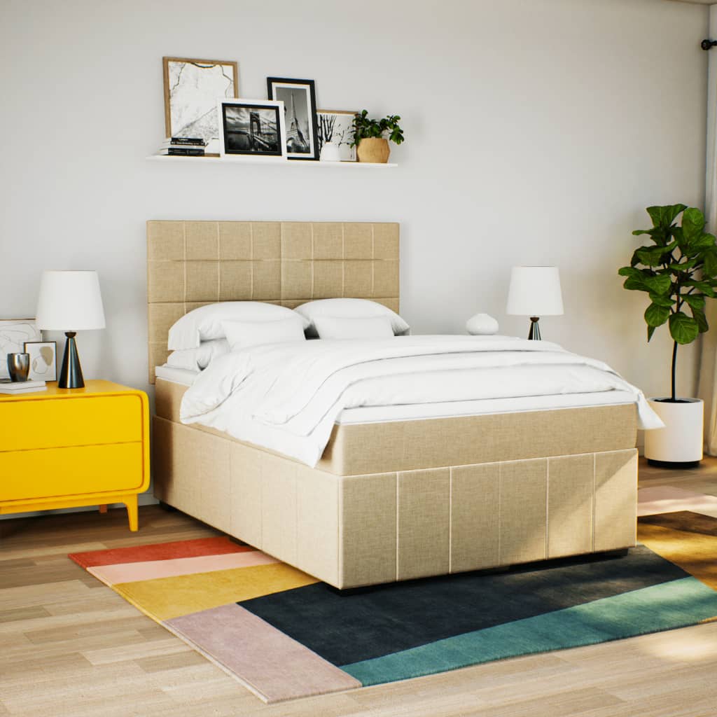 Cama com molas/colchão 160x200 cm tecido cor creme