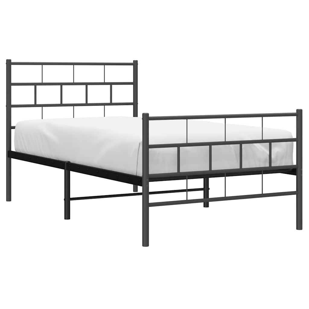Estrutura de cama com cabeceira e pés 100x190 cm metal preto