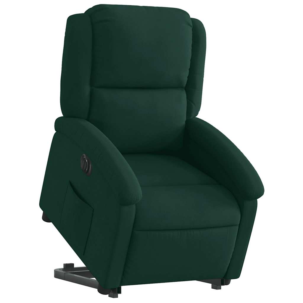 Poltrona reclinável elevatória elétrica veludo verde-escuro