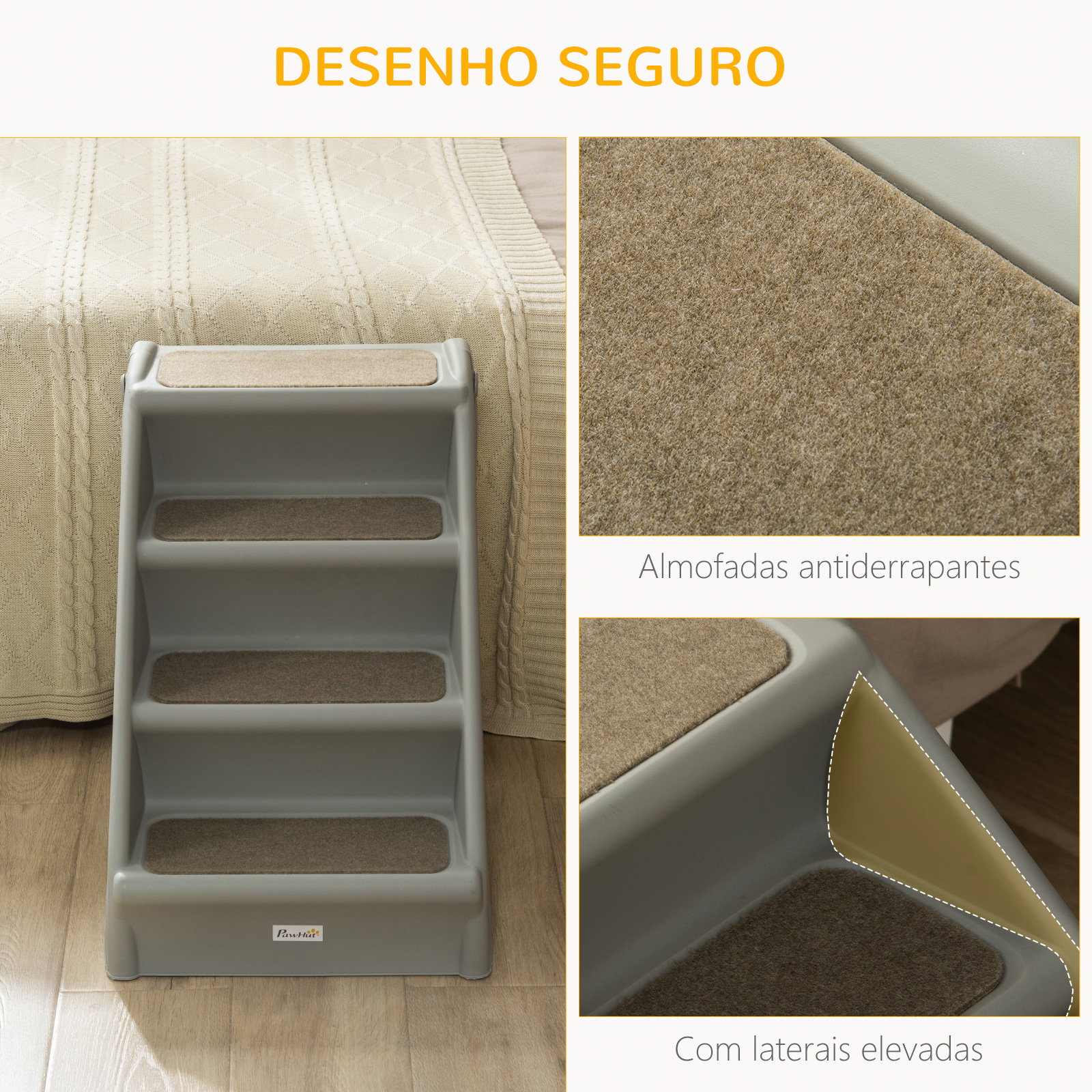 Escada dobrável para animais de estimação de 4 degraus portátil com tapetes antiderrapantes 62x38x49,5cm cinza