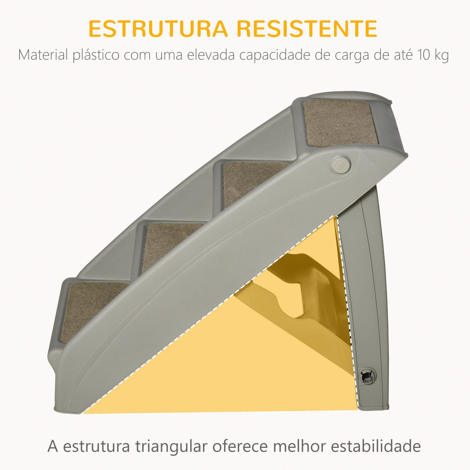 Escada dobrável para animais de estimação de 4 degraus portátil com tapetes antiderrapantes 62x38x49,5cm cinza