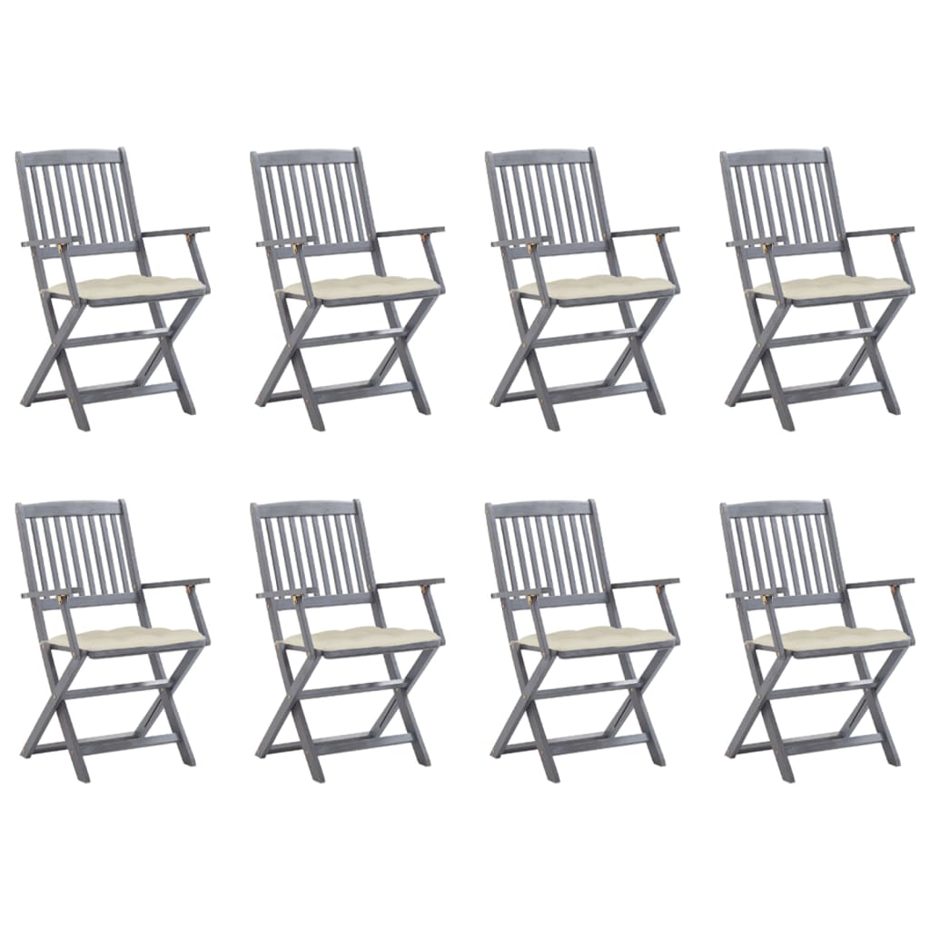 Cadeiras de exterior dobráveis 8pcs c/ almofadões acácia maciça