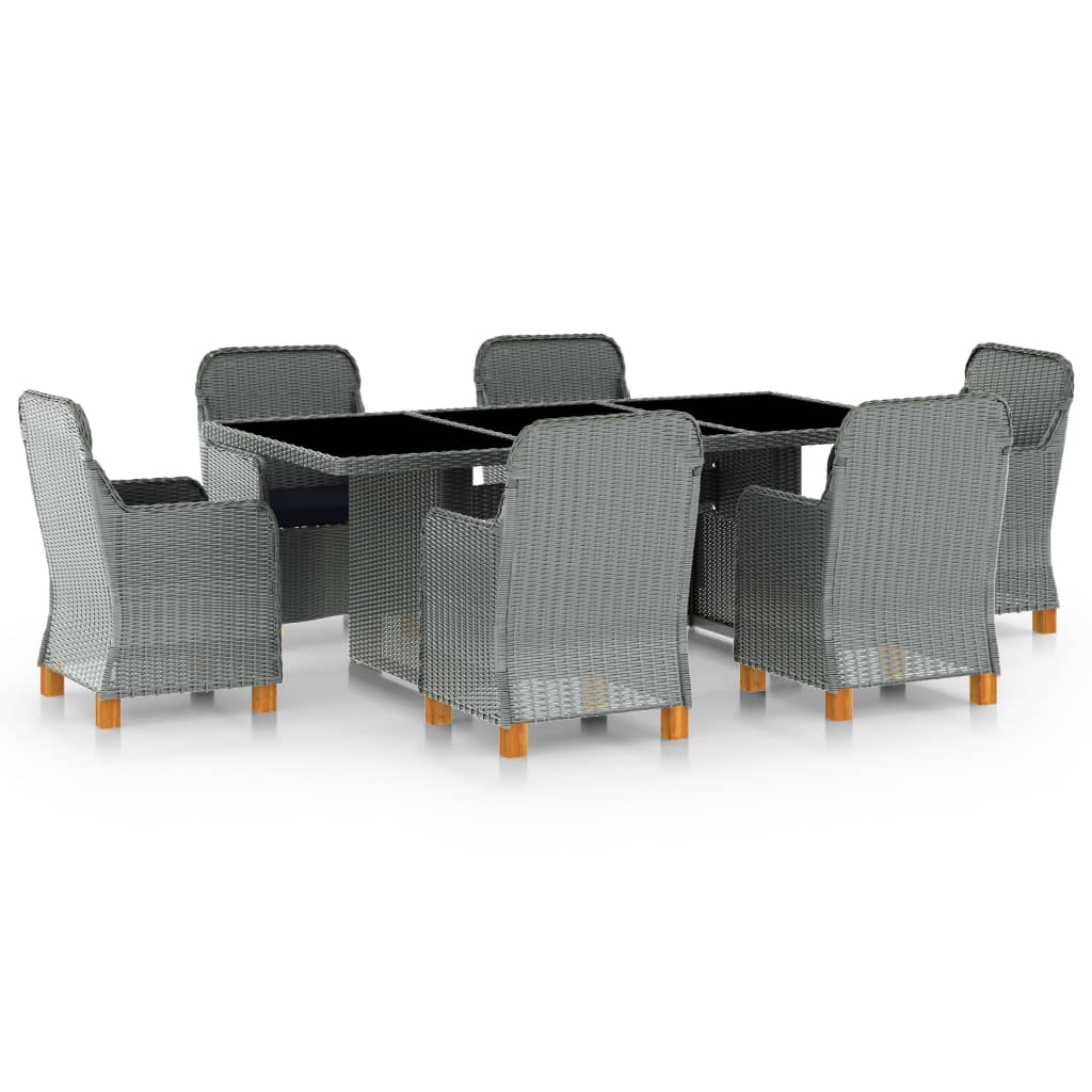 7 Pcs conj. jantar exterior + almofadões vime PE cinzento-claro