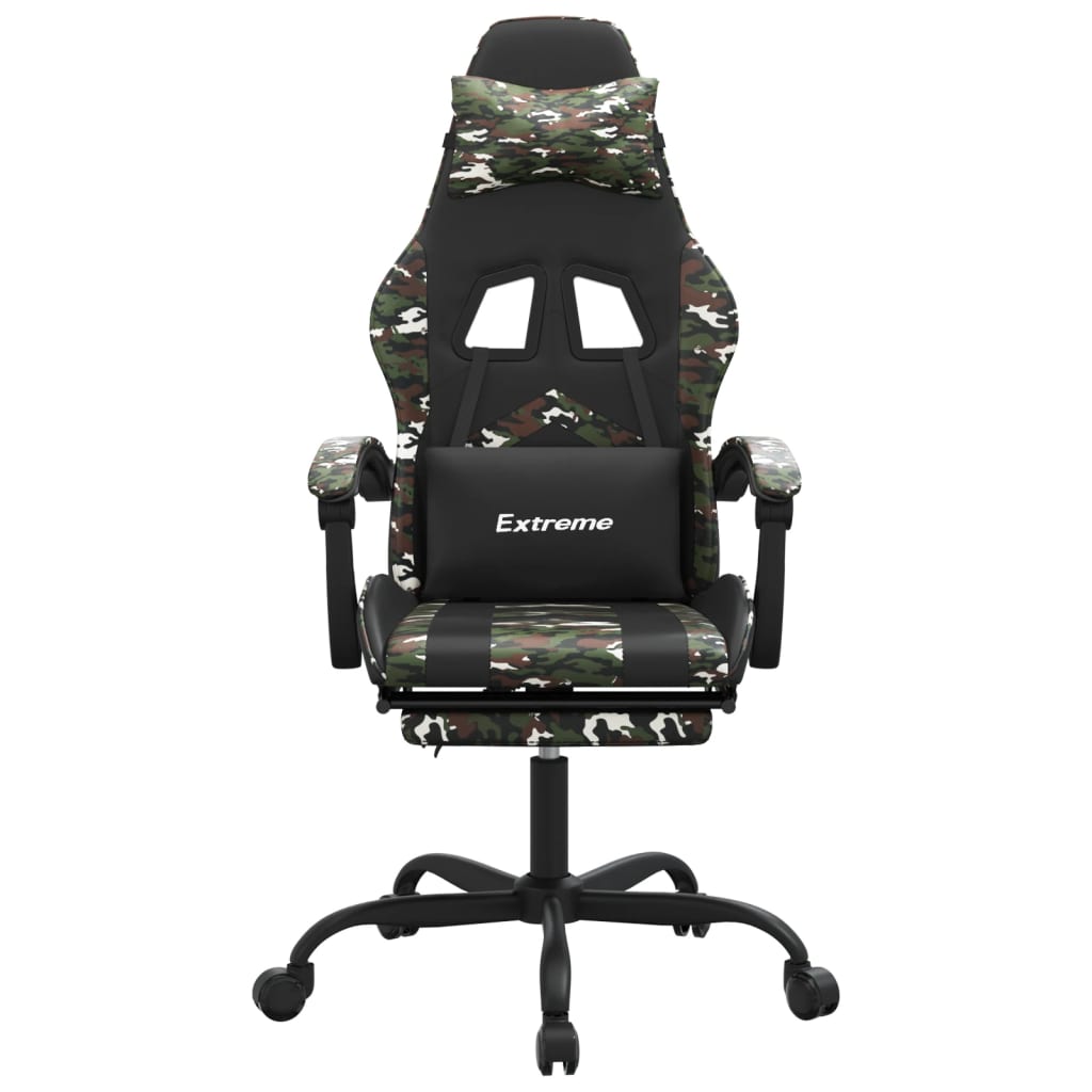 Cadeira gaming c/ apoio pés couro artificial preto e camuflado