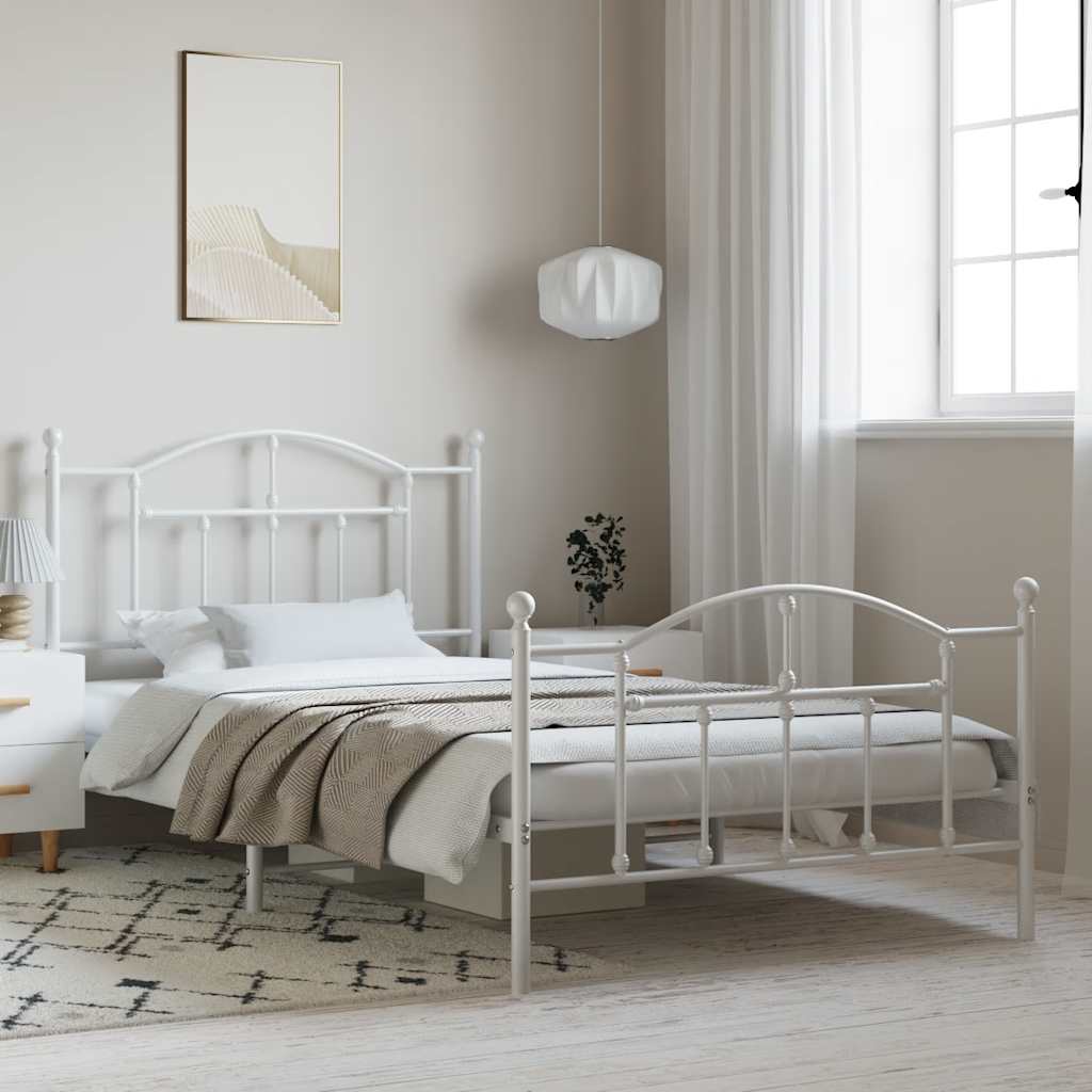 Estrutura de cama com cabeceira e pés 100x200 cm metal branco