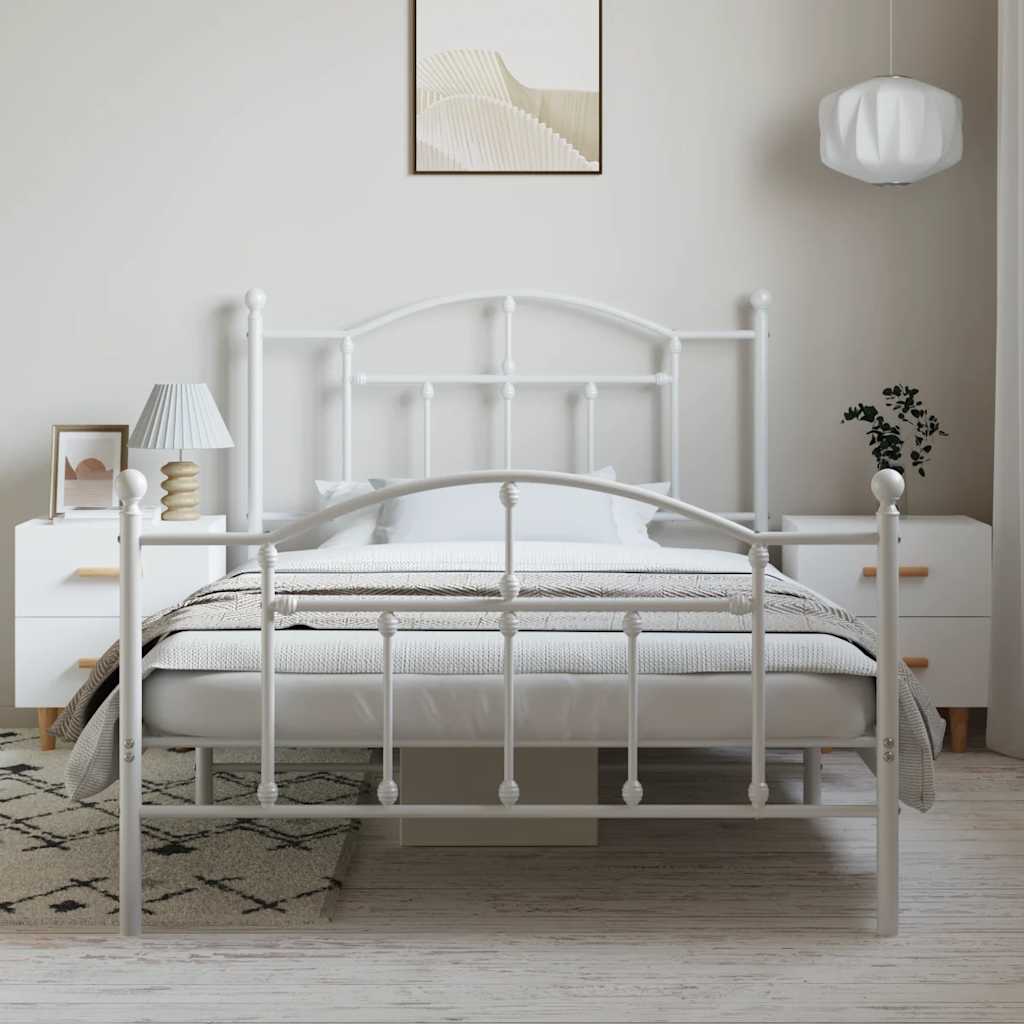 Estrutura de cama com cabeceira e pés 100x200 cm metal branco