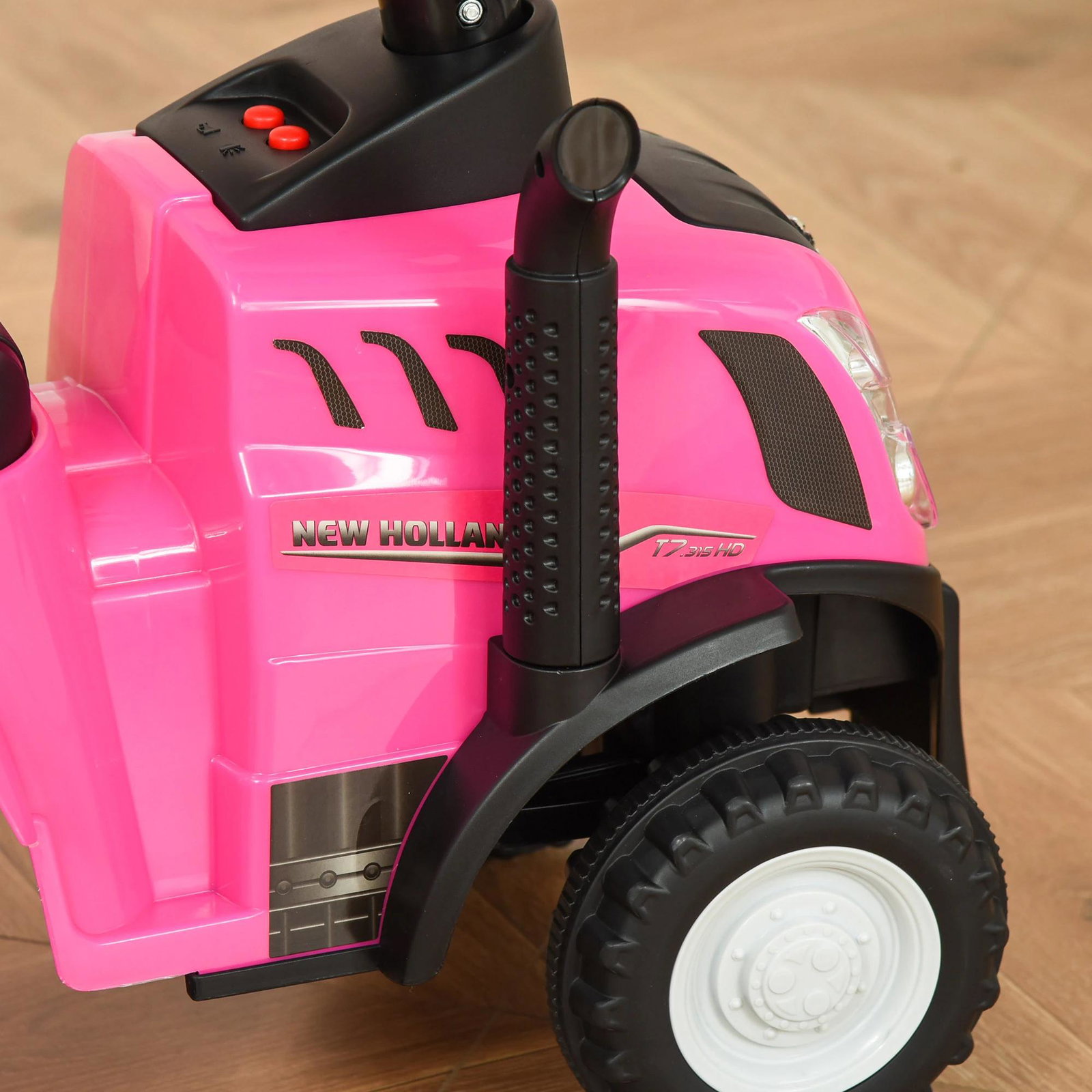 Trator para Crianças de 12-36 Meses com Reboque Removível Carro Andador com Buzina Farol Pá e Ancinho Carga 25kg 91x29x44cm Rosa