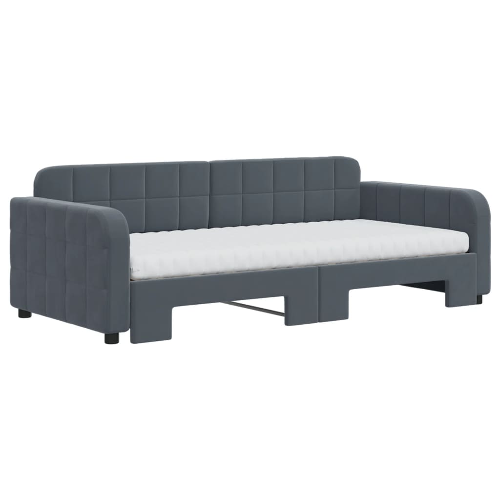 Sofá-cama c/ gavetão e colchões 90x190cm veludo cinzento-escuro