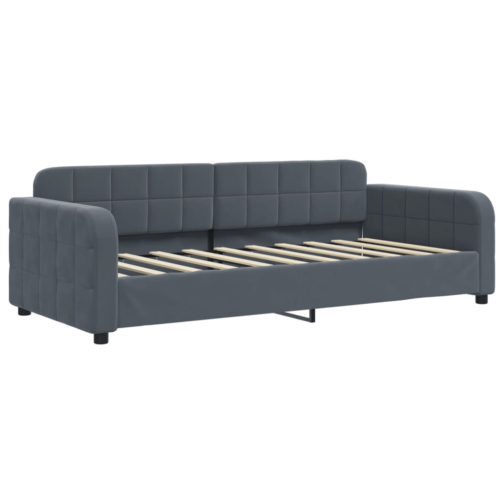 Sofá-cama c/ gavetão e colchões 90x190cm veludo cinzento-escuro