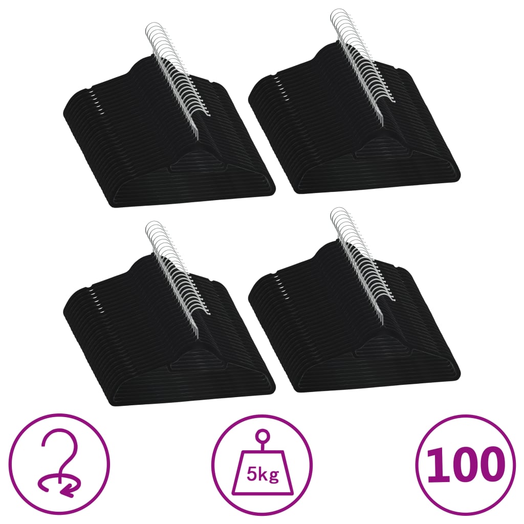 100 Pcs conjunto de cabides antiderrapantes veludo preto