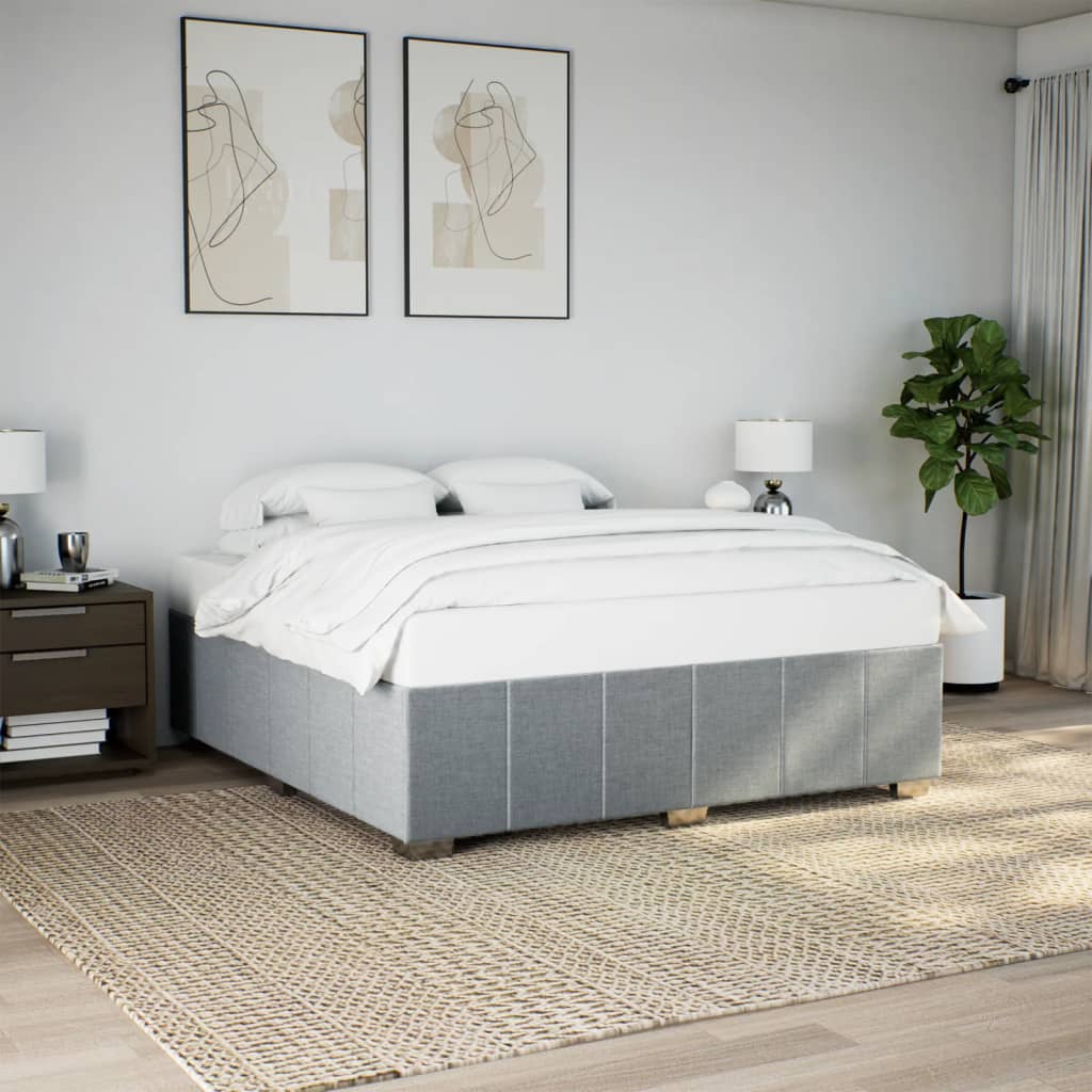 Estrutura de cama sem colchão 200x200 cm tecido cinzento-claro