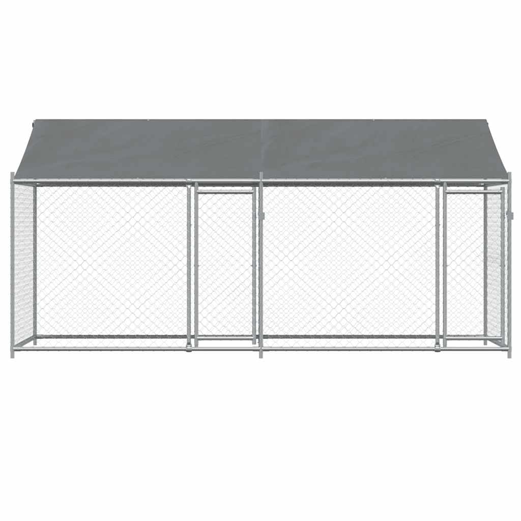 Jaula para cão com telhado/portas 4x2x2 m aço galvanizado cinza