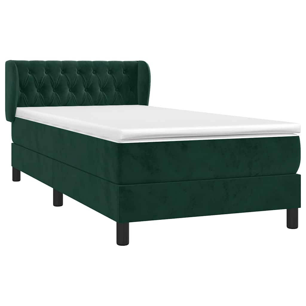 Cama com molas/colchão 90x200 cm veludo verde-escuro