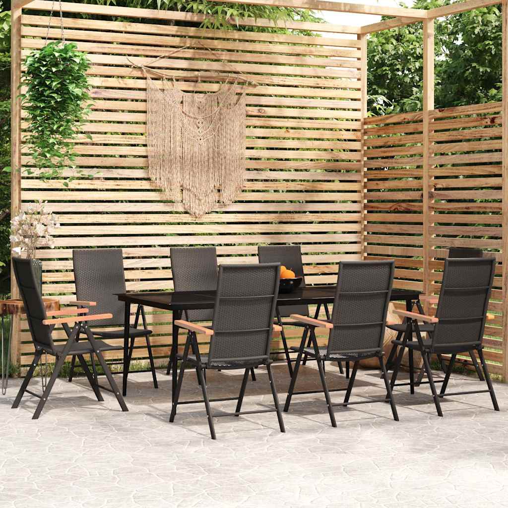 9 Pcs conjunto de jantar para jardim preto