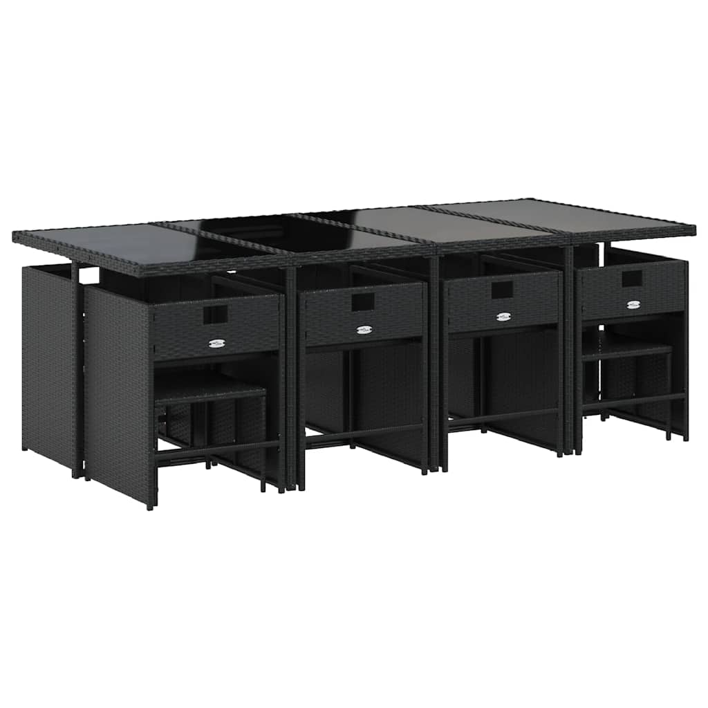 13 Pcs conjunto de jantar p/jardim com almofadões vime PE preto