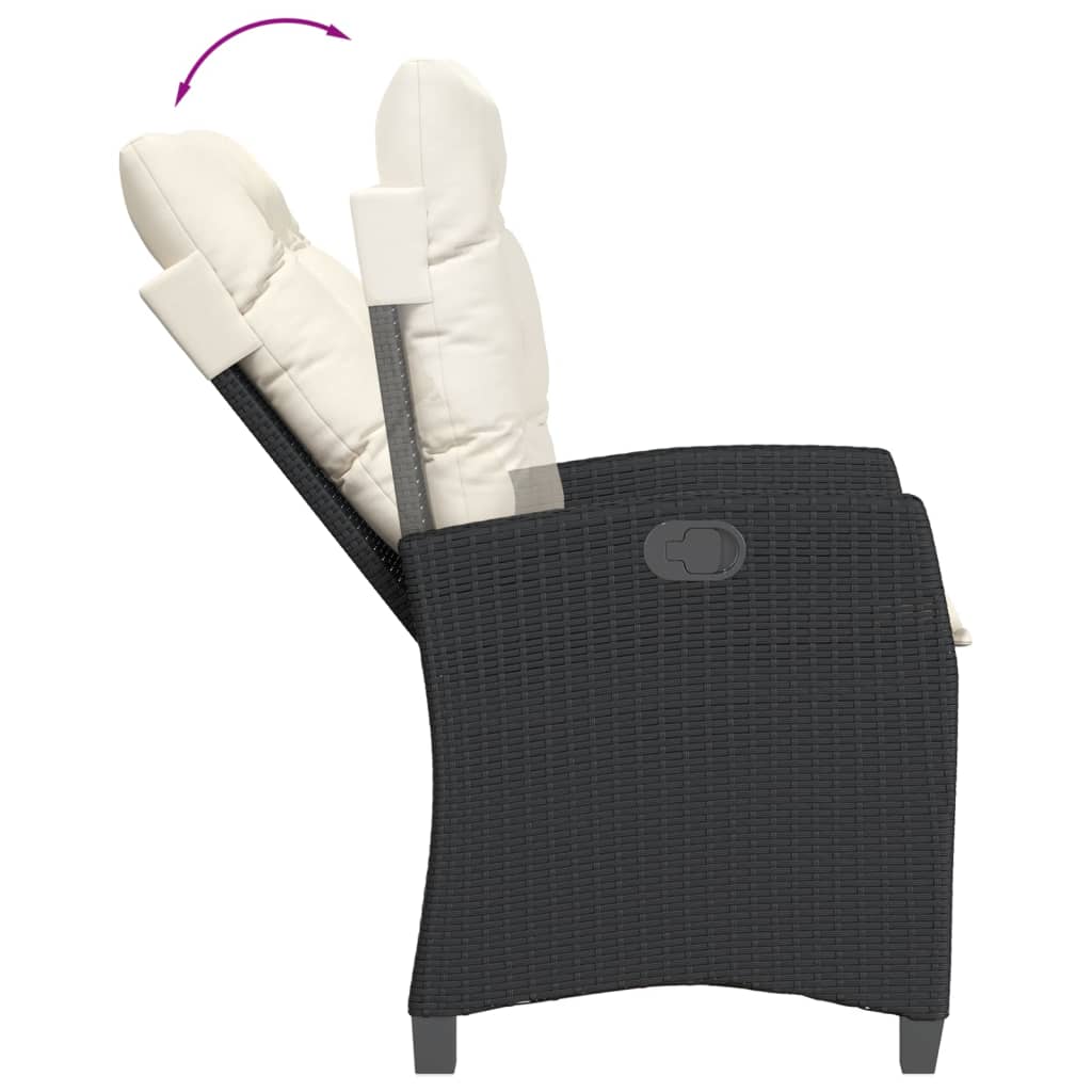 3 Pcs conjunto de jantar p/ jardim c/ almofadões vime PE preto