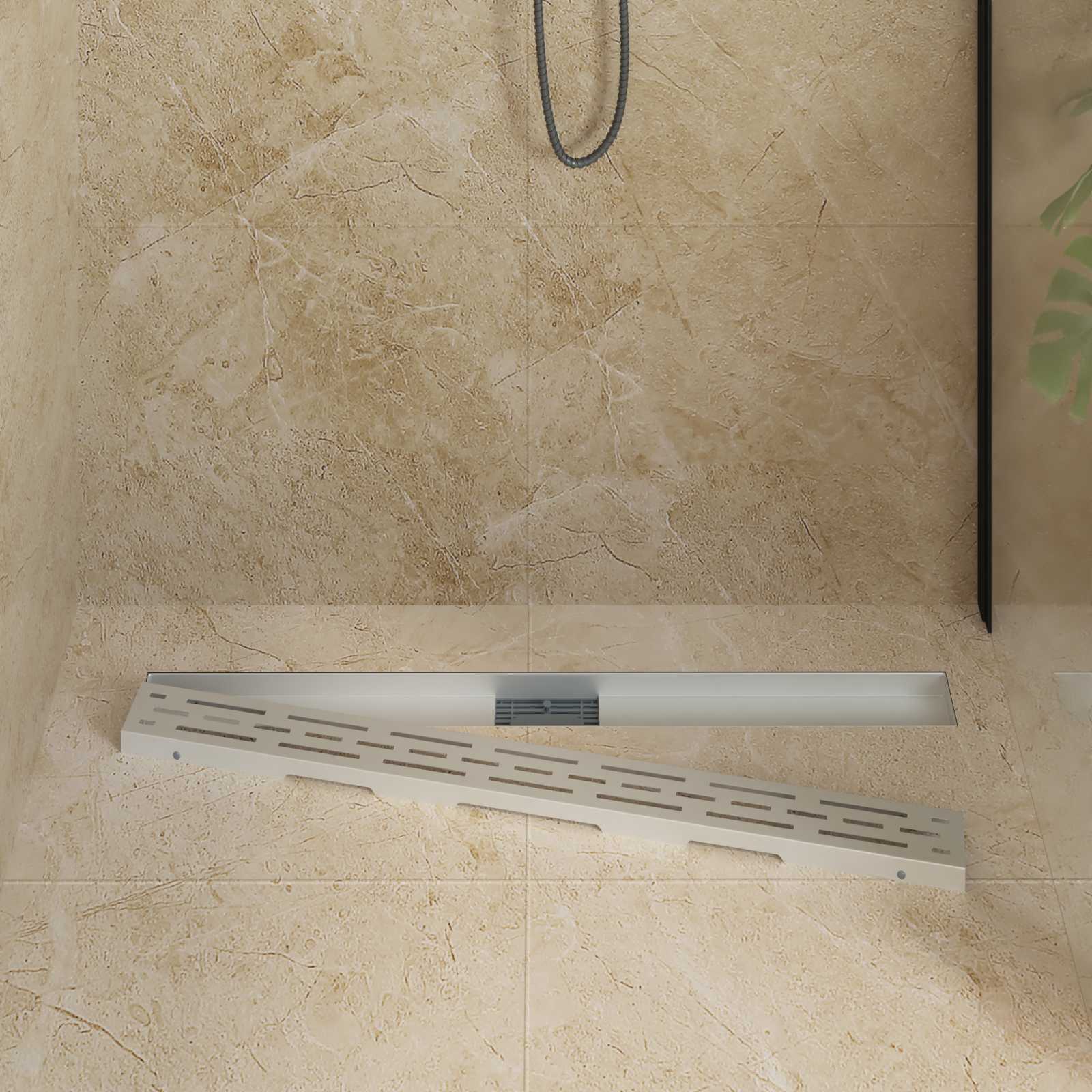 Dreno de chuveiro com design de linha prateado 100 cm