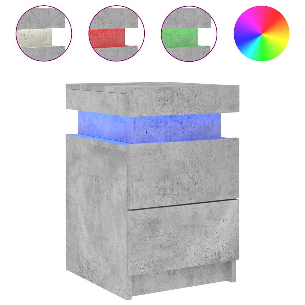 Mesa de cabeceira com luzes LED 35x39x55 cm cinzento-cimento