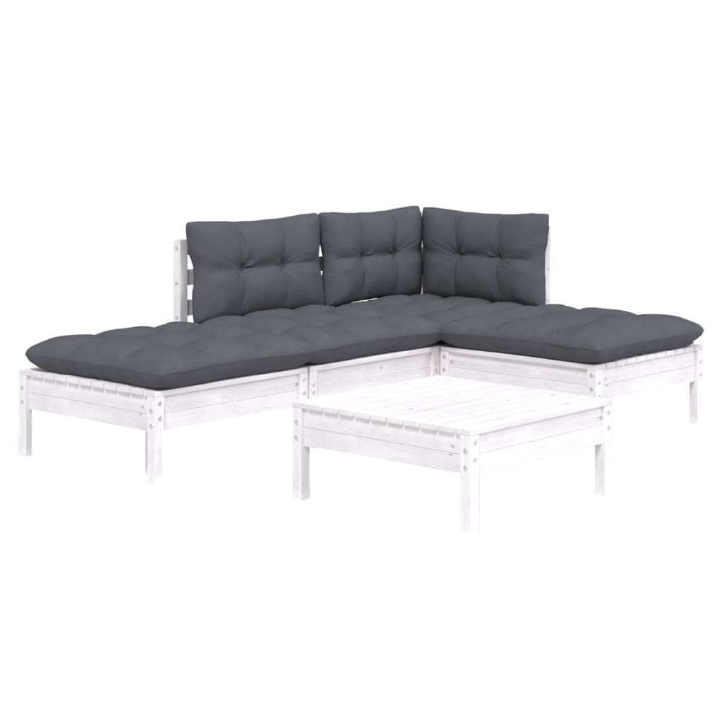 5 Pcs conjunto lounge de jardim c/ almofadões pinho branco