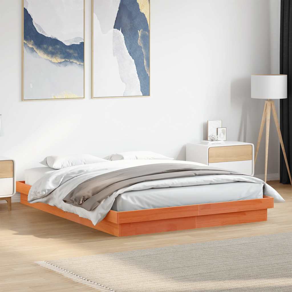 Estrutura de cama c/ leds 150x200 cm pinho maciço castanho mel