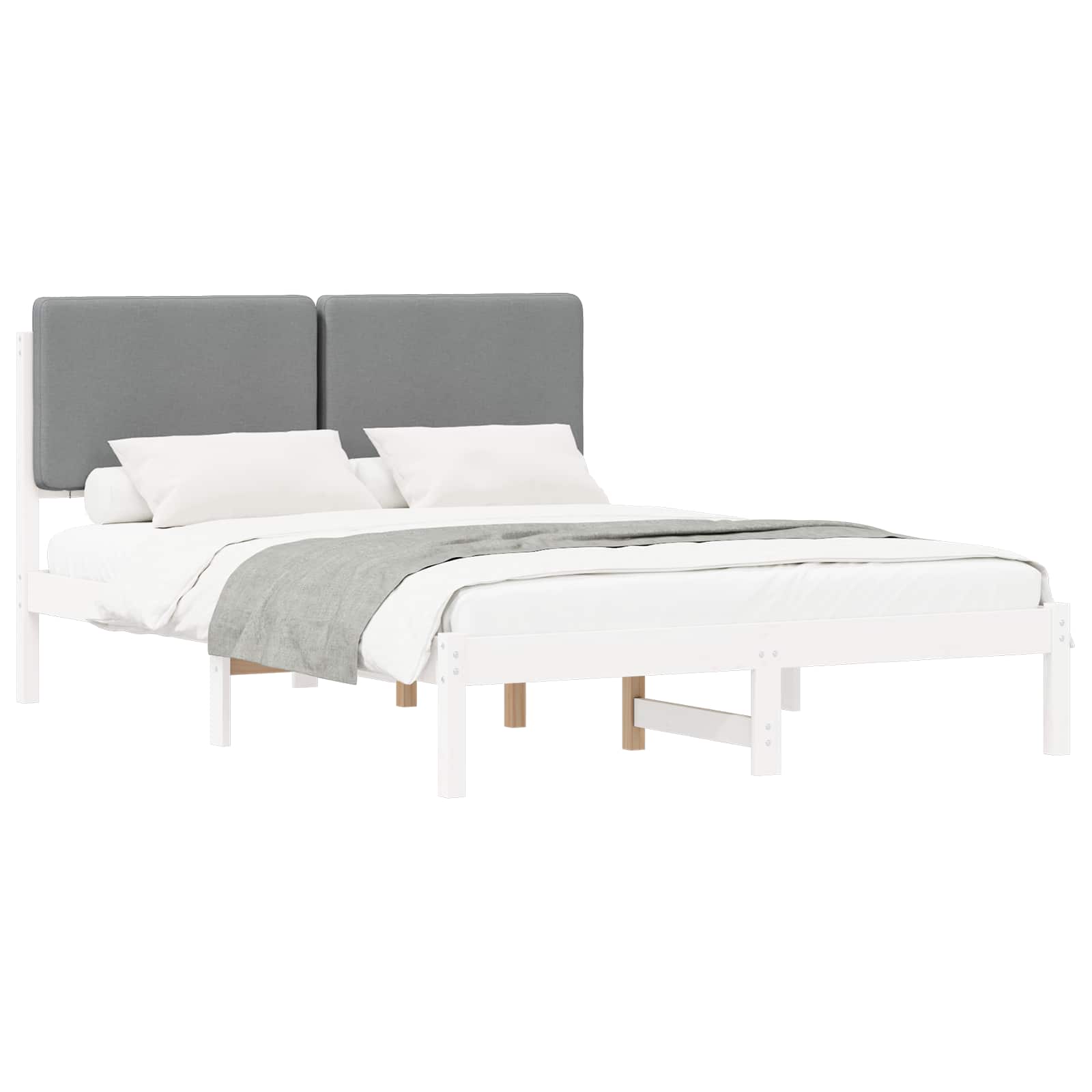 Estrutura de cama com cabeceira estofada cinzento-claro