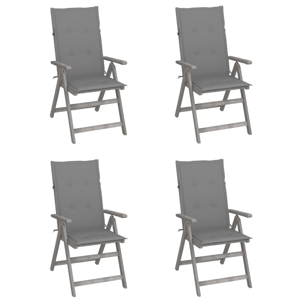 Cadeiras jardim reclináveis c/ almofadões 4 pcs acácia maciça