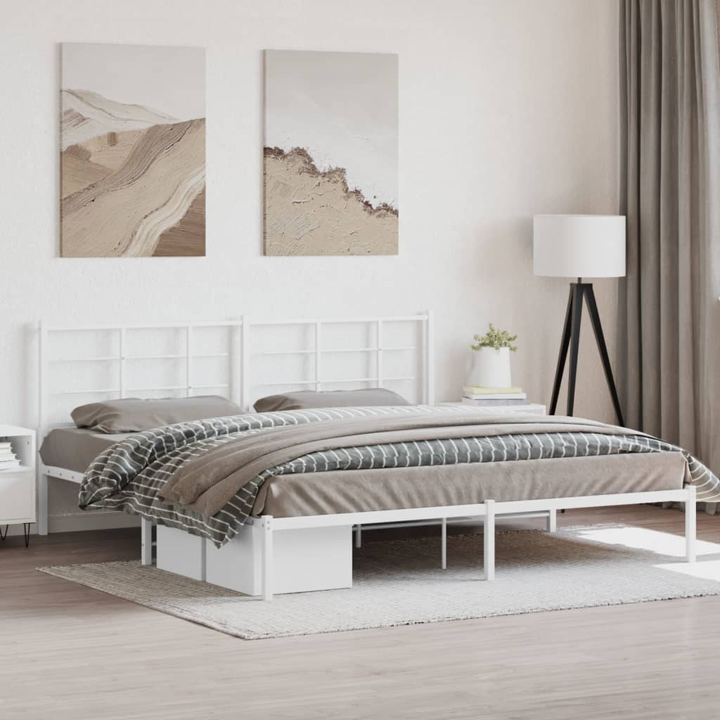Estrutura de cama com cabeceira 200x200 cm metal branco