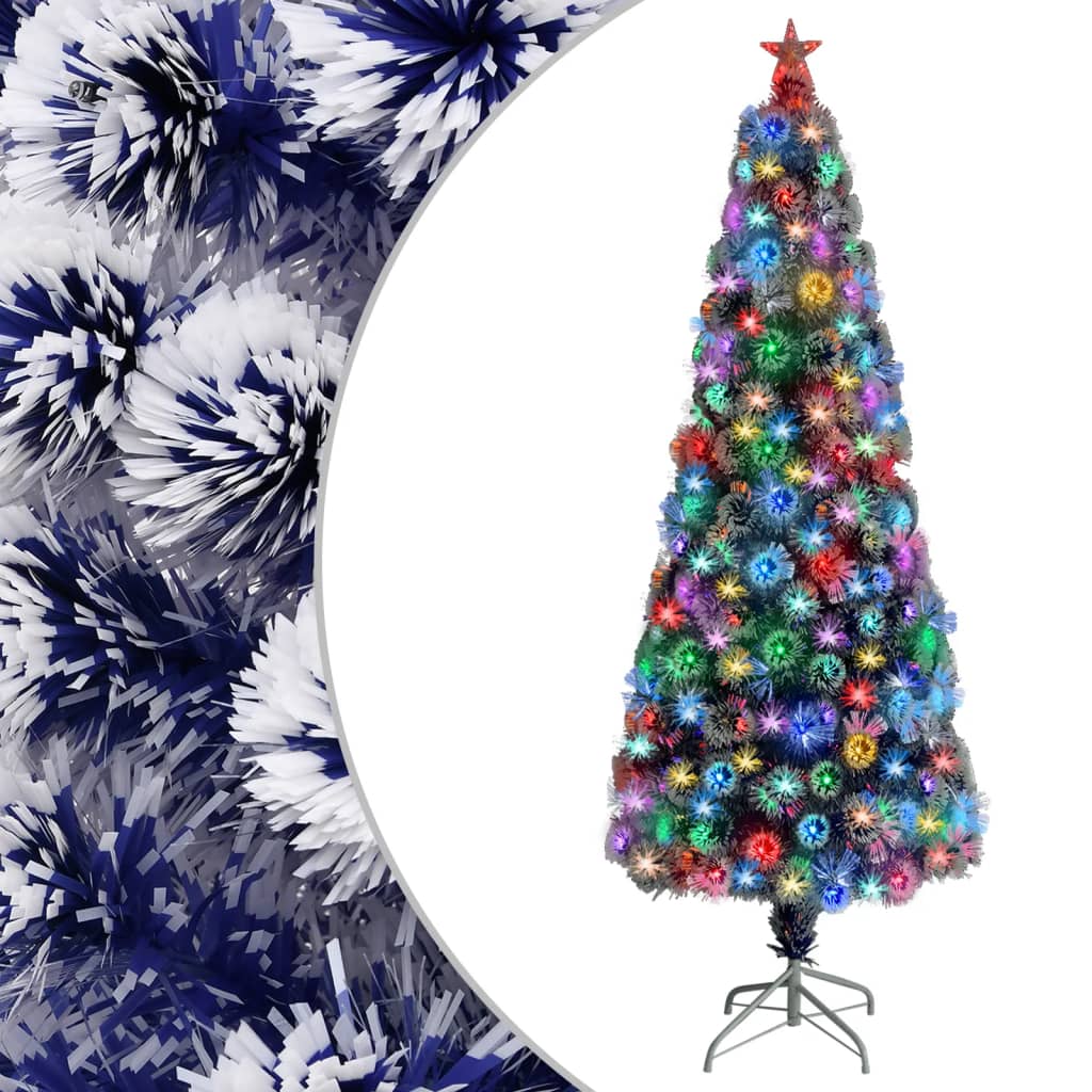 Árvore natal artificial pré-iluminada fibra ótica branco/azul