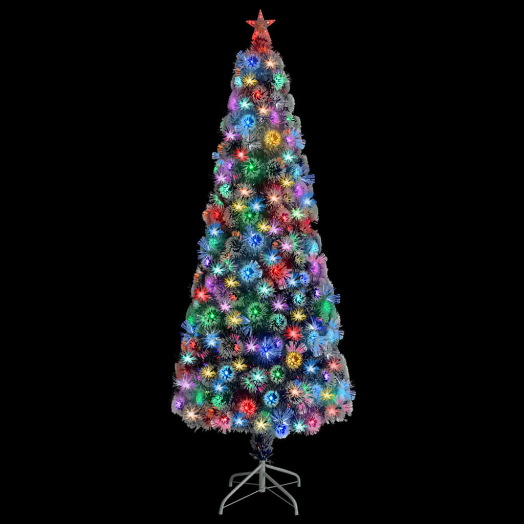 Árvore natal artificial pré-iluminada fibra ótica branco/azul