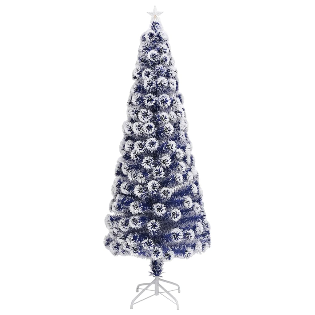 Árvore natal artificial pré-iluminada fibra ótica branco/azul