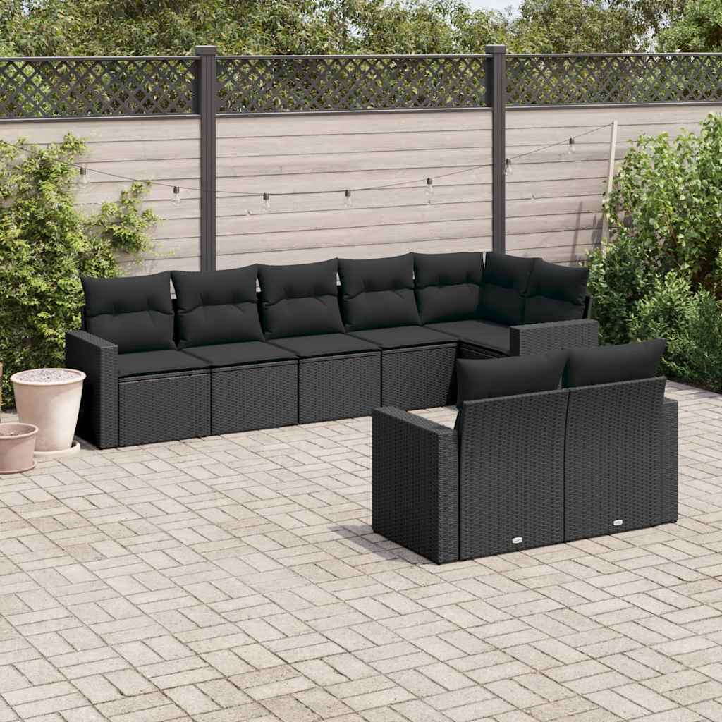 8 Pcs conjunto sofás de jardim com almofadões vime PE preto