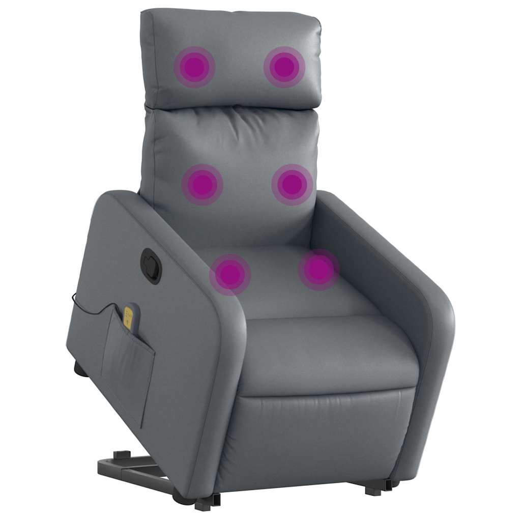 Poltrona massagens reclinável elevatória couro artif. cinzento