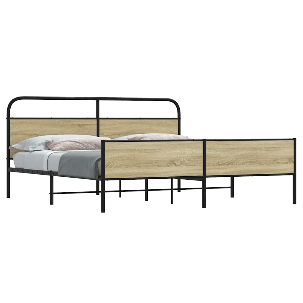 Estrutura de cama sem colchão 200x200cm metal carvalho sonoma