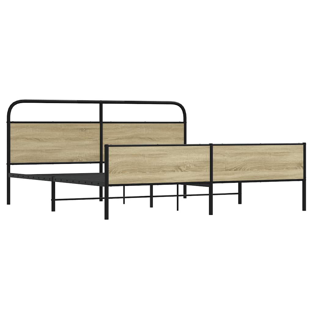 Estrutura de cama sem colchão 200x200cm metal carvalho sonoma