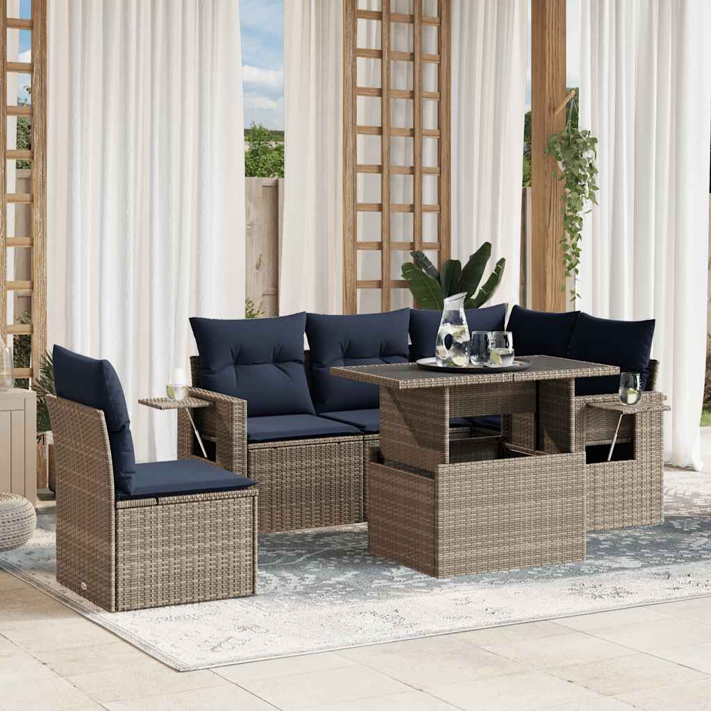 Conjunto de sofá de jardim com 6 peças e almofadas em rattan sintético cinza