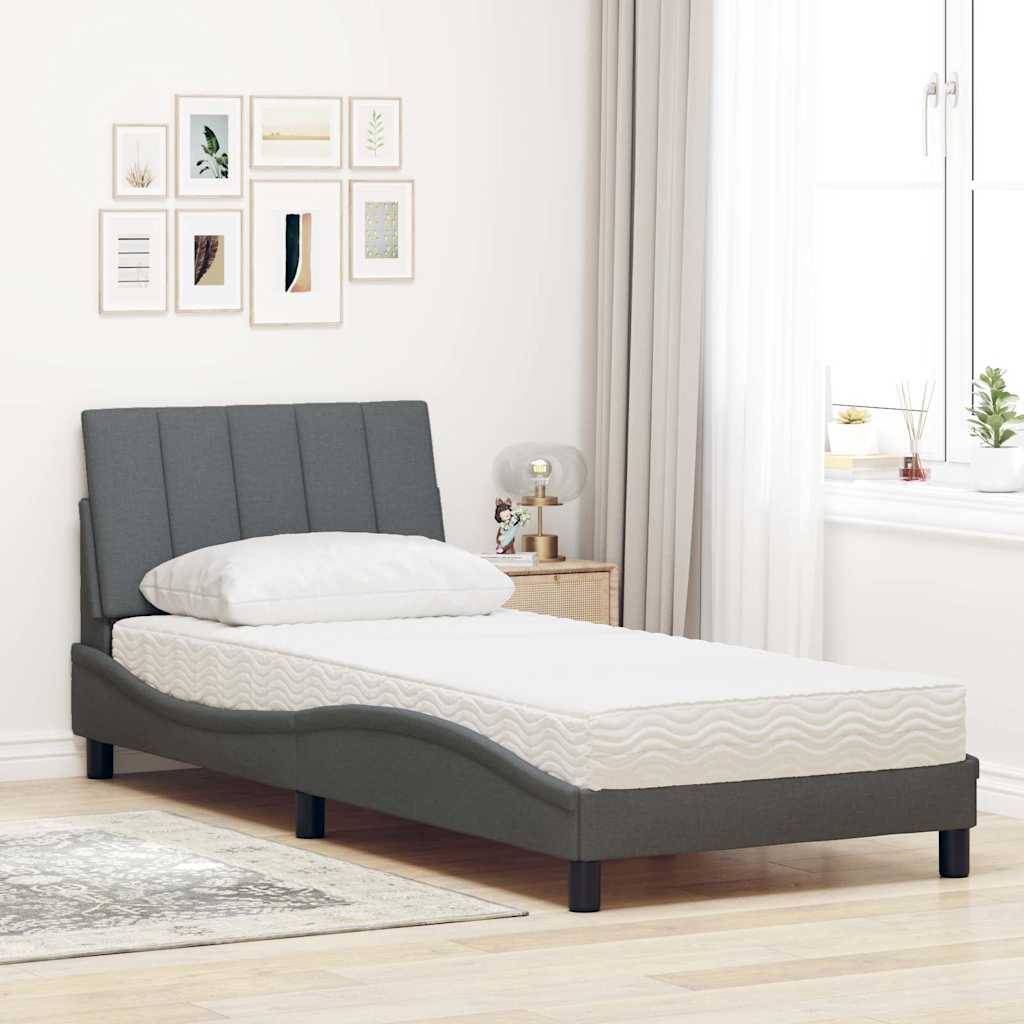 Cama com colchão hanko 90x200 cm tecido cinzento-escuro