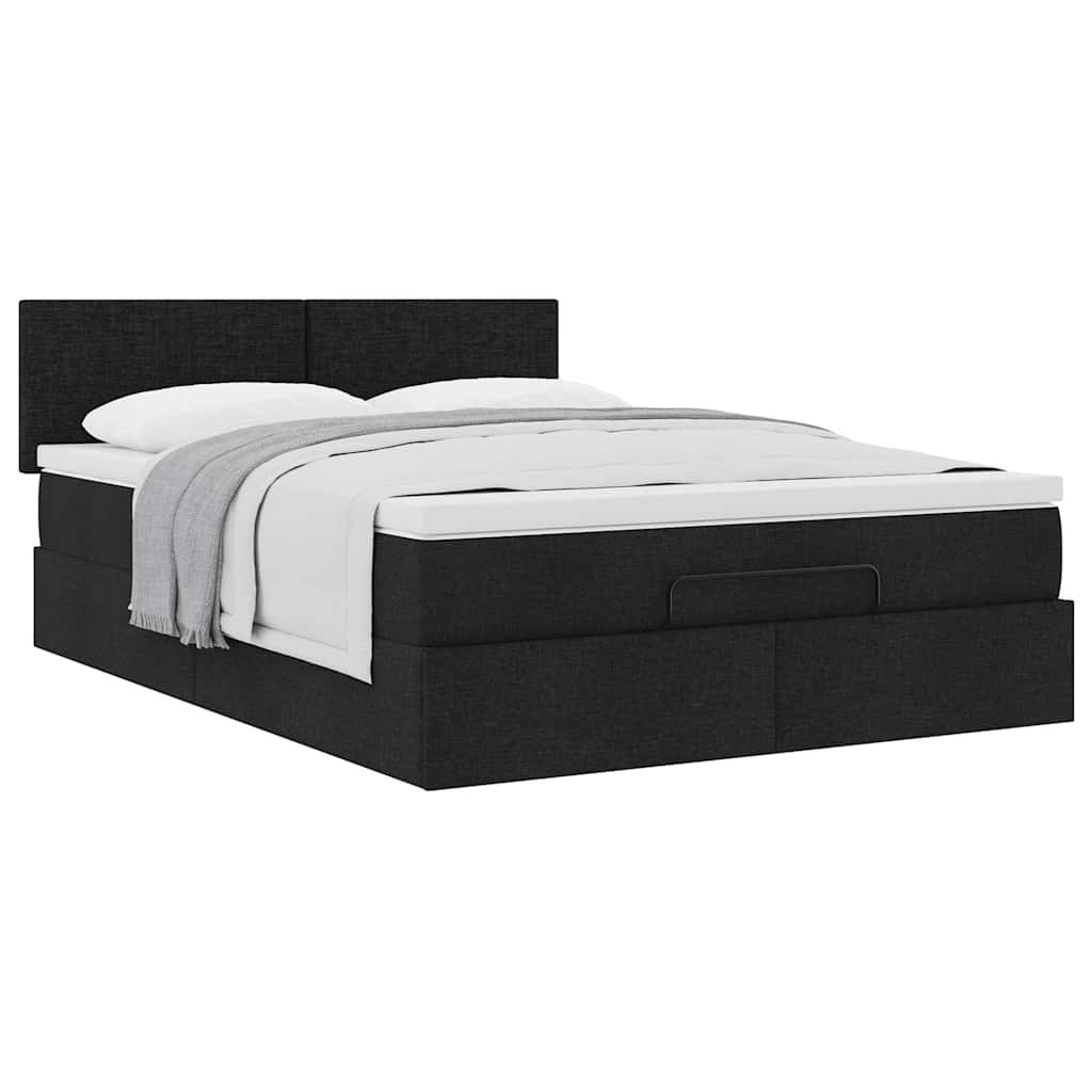 Cama otomana com colchão 140x190 cm tecido preto