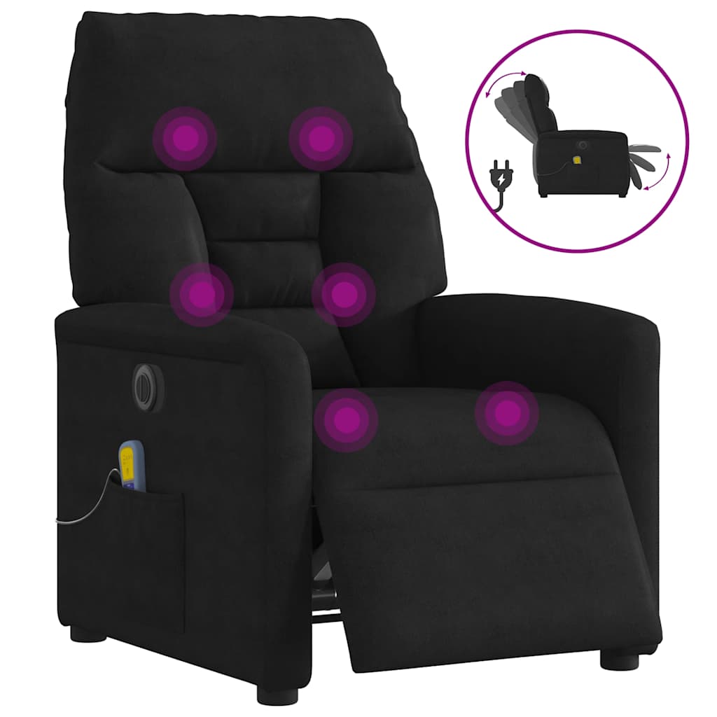 Poltrona de massagens reclinável elétrica microfibra preto