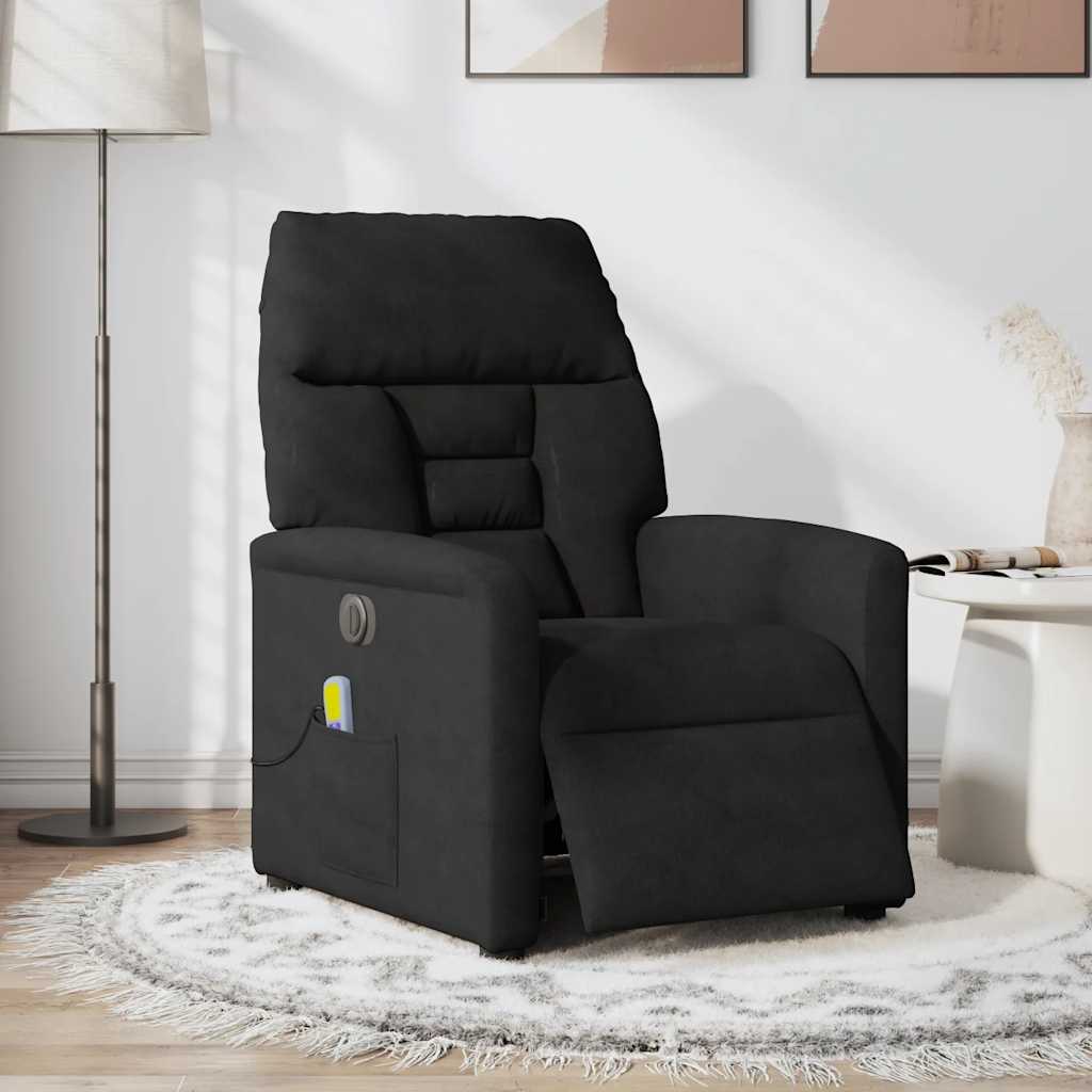 Poltrona de massagens reclinável elétrica microfibra preto