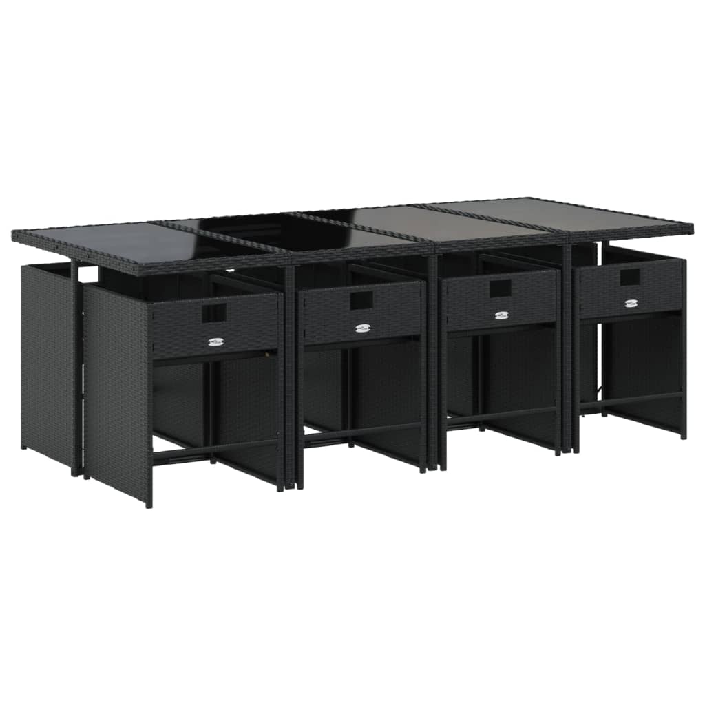 9 Pcs conjunto de jantar p/ jardim c/ almofadões vime PE preto
