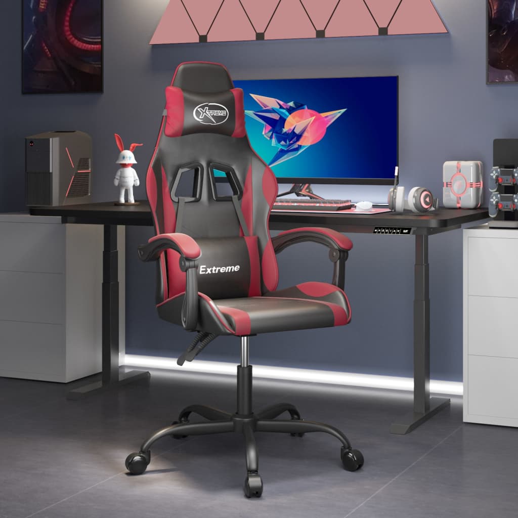 Cadeira gaming giratória couro artificial preto/vermelho tinto