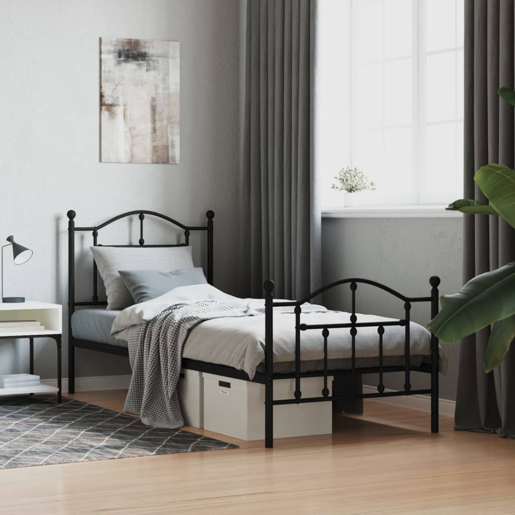 Estrutura de cama com cabeceira e pés 80x200 cm metal preto