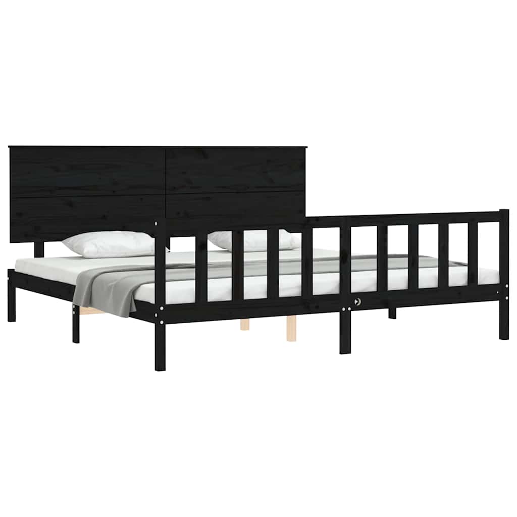 Estrutura de cama com cabeceira 200x200 cm madeira maciça preto